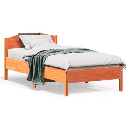 Cadru de pat cu tăblie, maro ceruit, 90x190 cm, lemn masiv pin GartenMobel Dekor