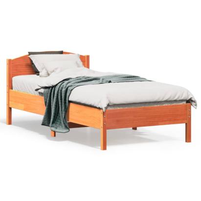 Cadru de pat cu tăblie, maro ceruit, 75x190 cm, lemn masiv pin GartenMobel Dekor