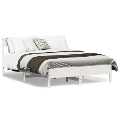 Cadru de pat cu tăblie, alb, 135x190 cm, lemn masiv de pin GartenMobel Dekor