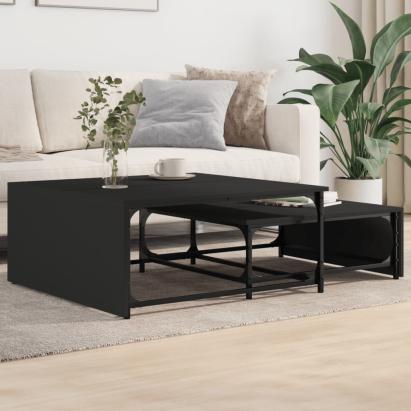 Mese suprapuse de cafea, 2 buc., negru, lemn prelucrat/metal GartenMobel Dekor