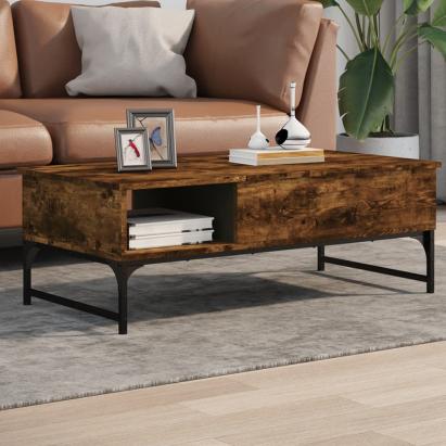 Măsuță de cafea stejar fumuriu 100x50x35cm lemn prelucrat/metal GartenMobel Dekor