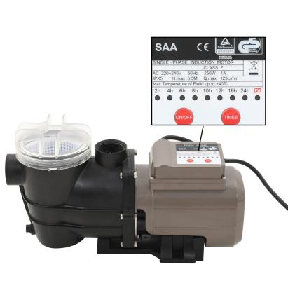 Pompă de piscină cu temporizator, negru, 0,25 CP, 8000 L/h GartenMobel Dekor
