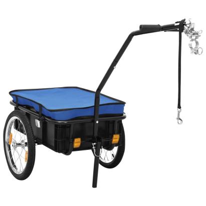 Remorcă de bicicletă/Căruț de mână, albastru, 155x60x83cm, oțel GartenMobel Dekor