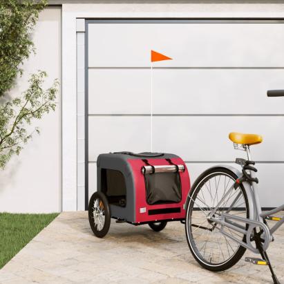 Remorcă bicicletă animale companie, roșu/gri textil oxford/fier GartenMobel Dekor
