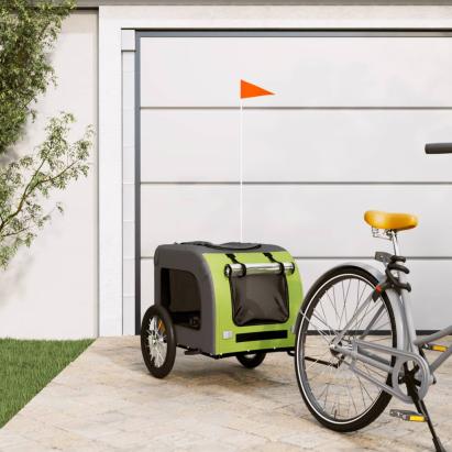 Remorcă bicicletă animale companie verde/gri textil oxford/fier GartenMobel Dekor
