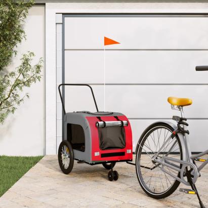 Remorcă bicicletă animale companie, roșu/gri textil oxford/fier GartenMobel Dekor