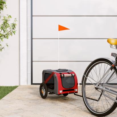 Remorcă bicicletă animale companie, roșu/gri textil oxford/fier GartenMobel Dekor