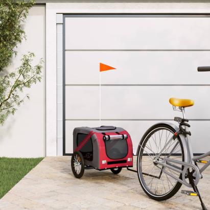 Remorcă bicicletă animale companie, roșu/gri textil oxford/fier GartenMobel Dekor