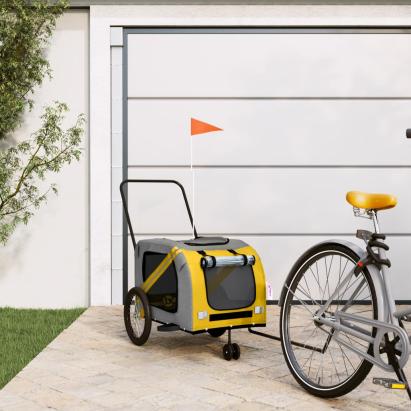 Remorcă bicicletă animale companie, galben/gri, oxford/fier GartenMobel Dekor