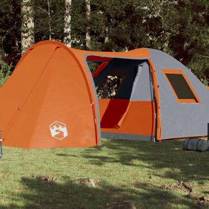 Cort camping 6 persoane gri/portocaliu 466x342x200cm tafta 185T GartenMobel Dekor