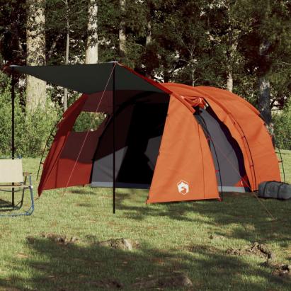 Cort camping 4 persoane gri/portocaliu 420x260x153cm tafta 185T GartenMobel Dekor