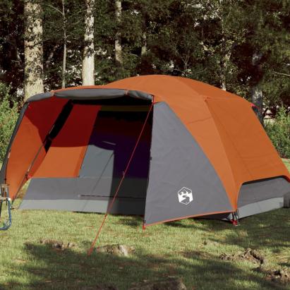 Cort camping 6 persoane gri/portocaliu 412x370x190cm tafta 190T GartenMobel Dekor