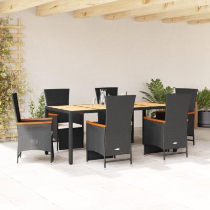 Set mobilier de grădină cu perne, 7 piese, negru, poliratan GartenMobel Dekor