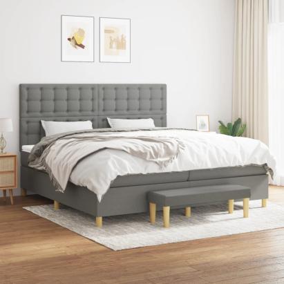Pat box spring cu saltea, gri închis, 200x200 cm, textil GartenMobel Dekor