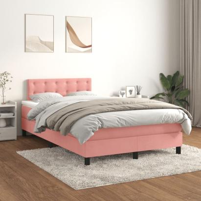 Pat box spring cu saltea, roz, 120x200 cm, catifea GartenMobel Dekor