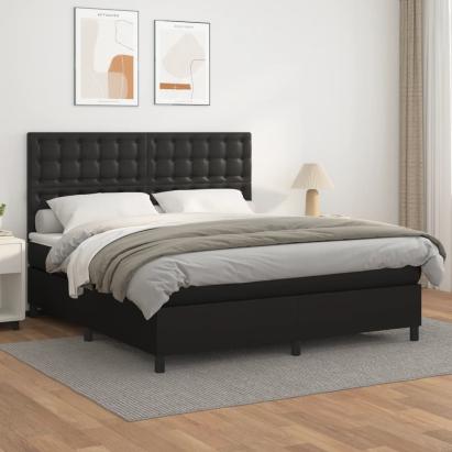 Pat box spring cu saltea, negru, 160x200 cm, piele ecologică GartenMobel Dekor