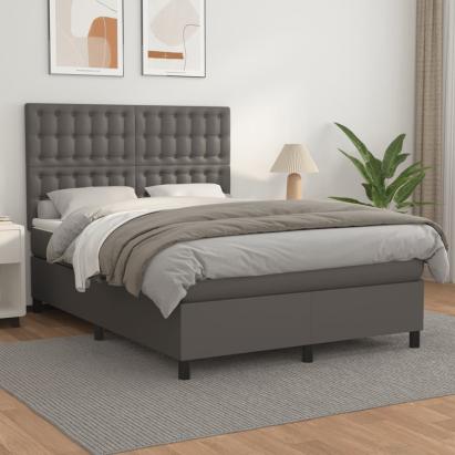 Pat box spring cu saltea, gri, 140x200 cm, piele ecologică GartenMobel Dekor