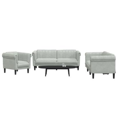 Set de canapele, 3 piese, gri deschis, catifea GartenMobel Dekor