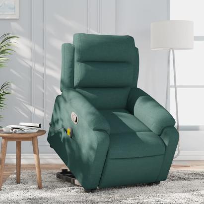 Fotoliu rabatabil de masaj, cu ridicare, verde închis, textil GartenMobel Dekor