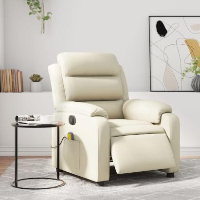 Fotoliu electric de masaj rabatabil, crem, piele ecologică GartenMobel Dekor