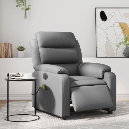 Fotoliu de masaj electric rabatabil, gri, piele ecologică GartenMobel Dekor