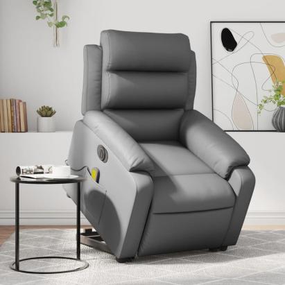 Fotoliu masaj rabatabil electric cu ridicare, gri, piele eco GartenMobel Dekor