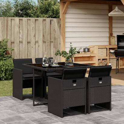 Set mobilier de grădină cu perne, 5 piese, negru, poliratan GartenMobel Dekor