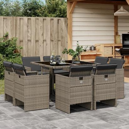 Set mobilier grădină cu perne, 9 piese, gri, poliratan GartenMobel Dekor