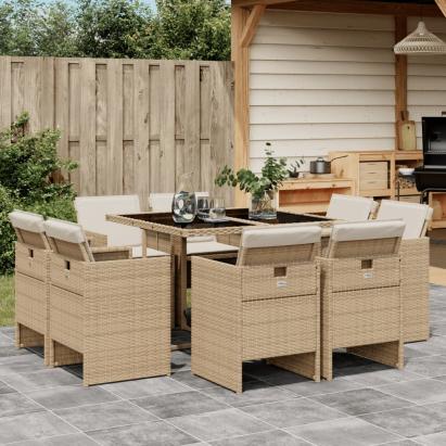 Set de masă pentru grădină, 9 piese, cu perne, bej, poliratan GartenMobel Dekor