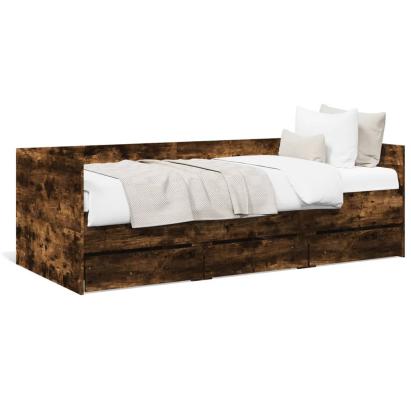 Cadru pat cu sertare stejar fumuriu 100x200 cm lemn prelucrat GartenMobel Dekor