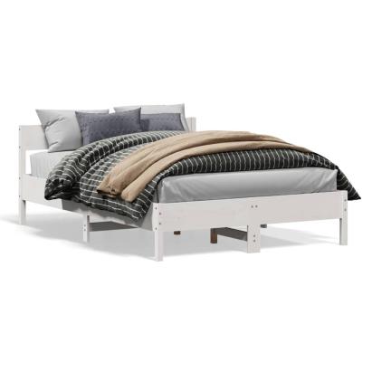 Cadru de pat cu tăblie, alb, 135x190 cm, lemn masiv de pin GartenMobel Dekor