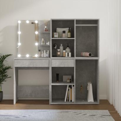 Masă toaletă cu LED/2 dulapuri, gri concret, lemn prelucrat GartenMobel Dekor