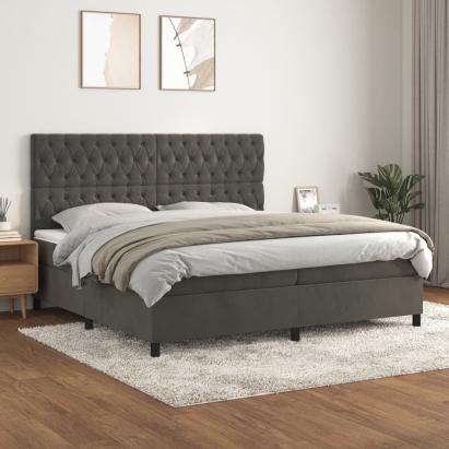 Pat box spring cu saltea, gri închis, 200x200 cm, catifea GartenMobel Dekor
