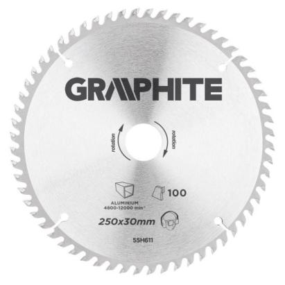 Disc circular vidia, pentru aluminiu, 100 dinti, 250x30 mm, Graphite  GartenVIP DiyLine
