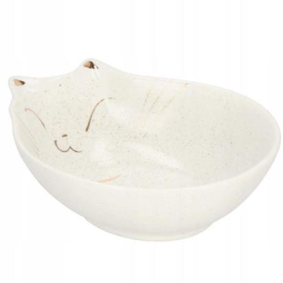 Castron, bol, pentru caine, pisica, ceramica, alb, model pisica, 15x11x5 cm GartenVIP DiyLine