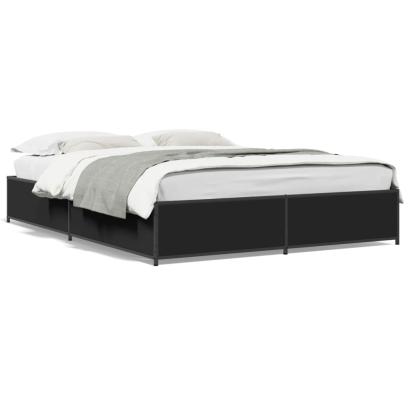 Cadru de pat, negru, 135x190 cm, lemn prelucrat și metal GartenMobel Dekor