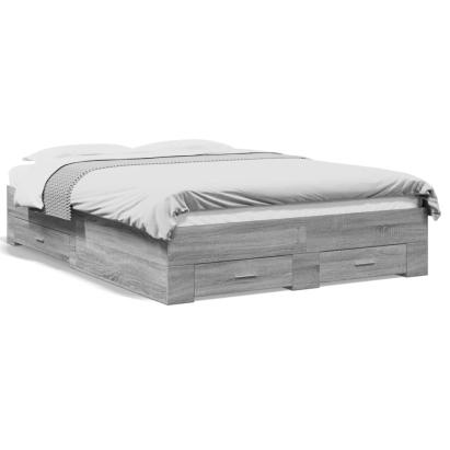 Cadru de pat cu sertare, gri sonoma, 135x190 cm, lemn prelucrat GartenMobel Dekor