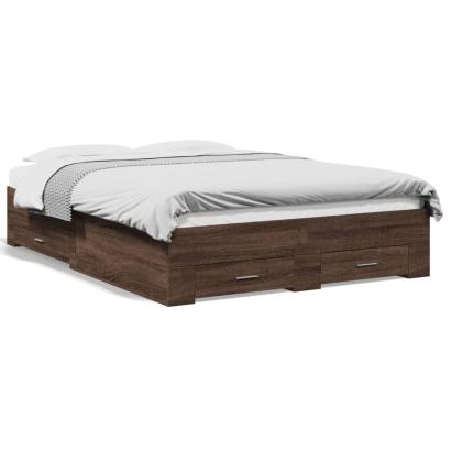 Cadru pat cu sertare, stejar maro, 135x190 cm, lemn prelucrat GartenMobel Dekor