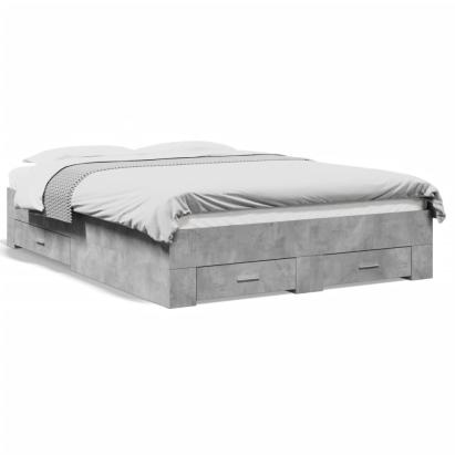 Cadru de pat cu sertare, gri beton, 120x190 cm, lemn prelucrat GartenMobel Dekor