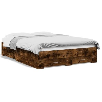 Cadru pat cu sertare stejar fumuriu 120x190 cm lemn prelucrat GartenMobel Dekor