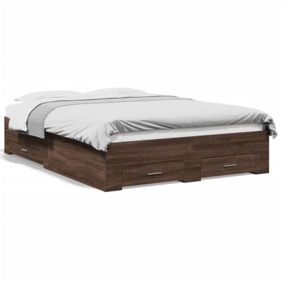 Cadru pat cu sertare stejar maro 120x190 cm lemn prelucrat GartenMobel Dekor
