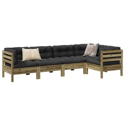 Set mobilier de grădină cu perne, 5 piese, lemn de pin tratat GartenMobel Dekor