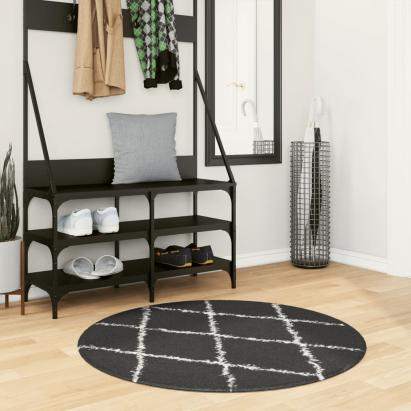 Covor pufos cu fire înalte, negru și crem modern, Ø 100 cm GartenMobel Dekor