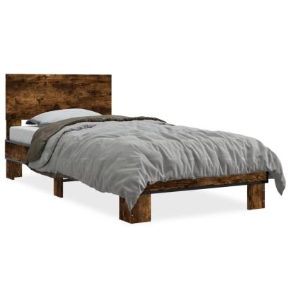Cadru de pat, stejar fumuriu, 90x190cm, lemn prelucrat și metal GartenMobel Dekor