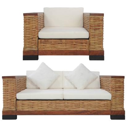 Set de canapele cu perne, 2 piese, maro, ratan natural GartenMobel Dekor