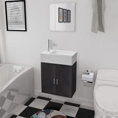 Set mobilier baie format din 3 piese cu chiuvetă inclusă, Negru GartenMobel Dekor