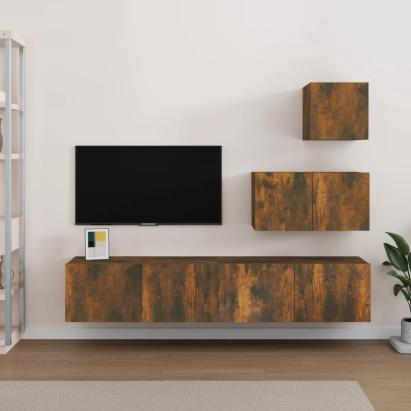 Set dulapuri TV, 4 piese, stejar fumuriu, lemn prelucrat GartenMobel Dekor