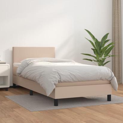 Pat box spring cu saltea, cappuccino, 100x200cm piele ecologică GartenMobel Dekor