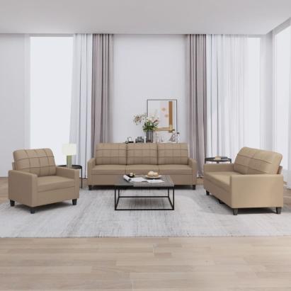 Set de canapele cu perne, 3 piese, cappuccino, piele ecologică GartenMobel Dekor