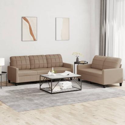 Set de canapele cu perne, 2 piese, cappuccino, piele ecologică GartenMobel Dekor